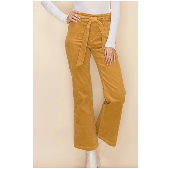Pants - Mustard paper bag cotton corduroy boot leg pants